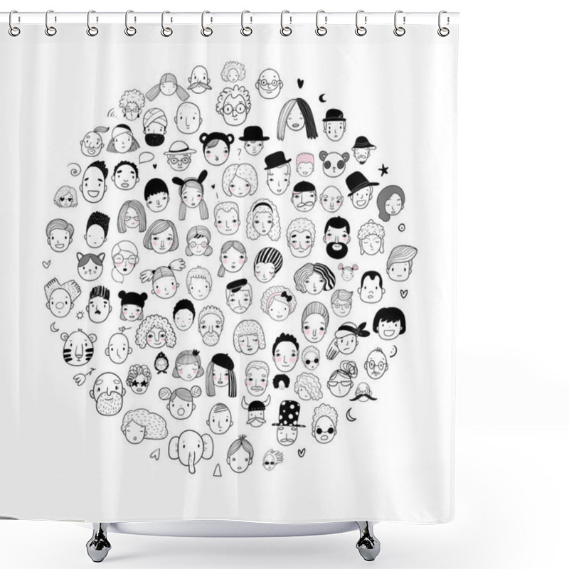 Personality  Pattern With Graphical Faces. Vector Illustration. Set Of People Icons Shower Curtains