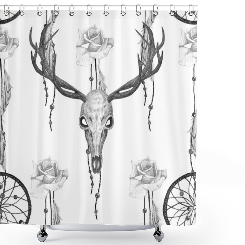 Personality  Deer Skull And Rose Pattern. Shower Curtains