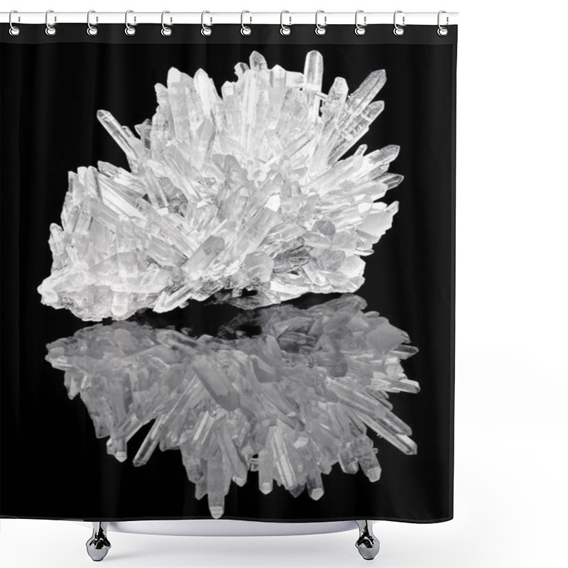 Personality  Pure Quartz Crystal Cluster Closeup On Black Background Shower Curtains