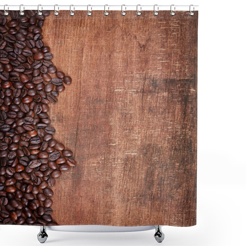 Personality  Wood Background With Coffee Beans On It Shower Curtains