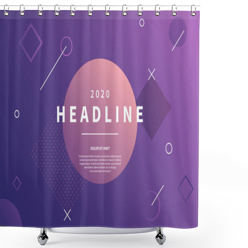 Personality  Abstract Memphis Style Purple Background With Dynamic Geometric Shapes. Trendy Banner With Copy Space Frame. Applicable For Presentation, Party Invitation, Brochure. Vector Eps 10. Shower Curtains