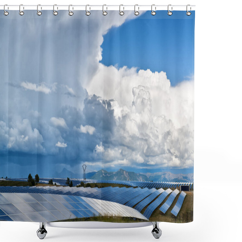 Personality  Solar Panels And Clouds Shower Curtains