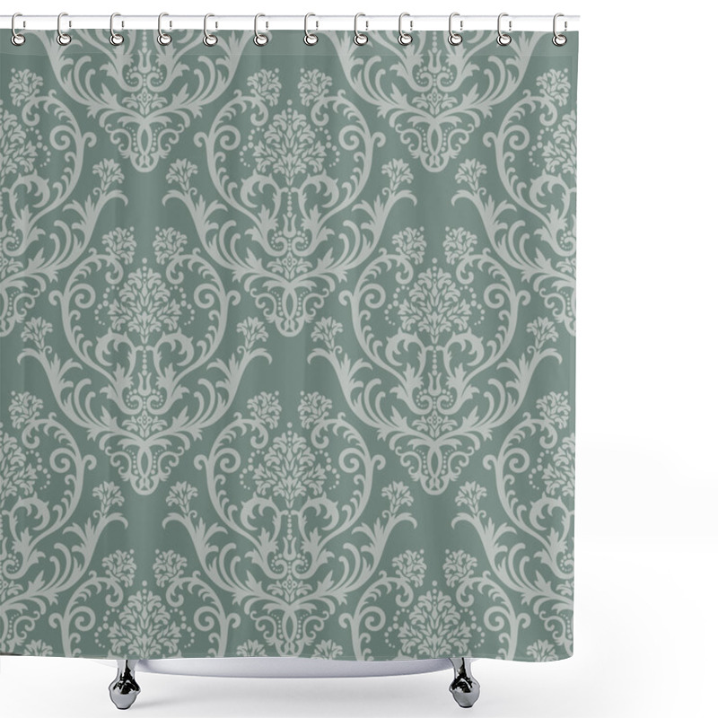 Personality  Seamless Green Floral Damask Wallpaper Shower Curtains