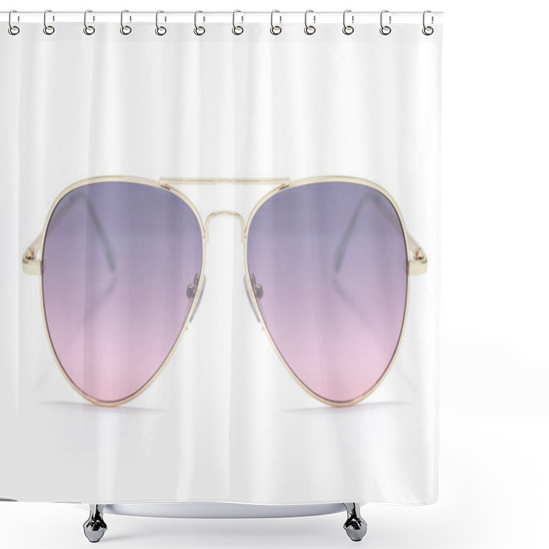 Personality  Sunglasses In An Iron Frame With Gradient Glass Isolated On Whit Shower Curtains