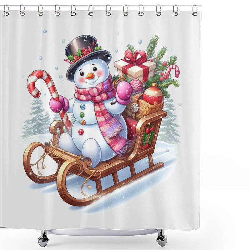 Personality  Snowman On A Sleigh Ride Vector File, Christmas Scene, Santa, Christmas Holiday, Vector Illustration File Shower Curtains