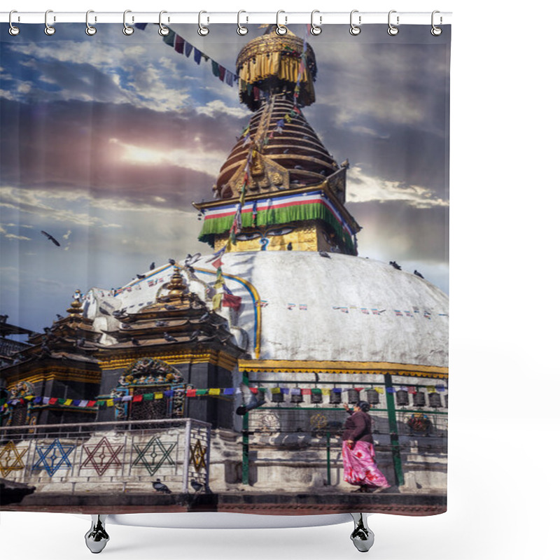 Personality  Woman Near Kathesimbhu Stupa  Shower Curtains