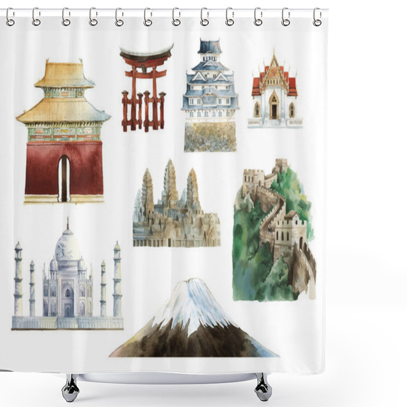 Personality  Set Of Famous Landmark Vectors Shower Curtains