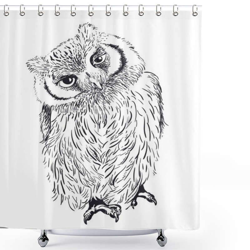 Personality  Owl Hand Drawn, Black And White Shower Curtains