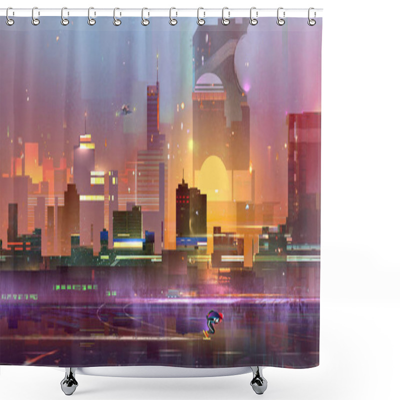 Personality  Drawn Is A Fantastic City Of The Future Shower Curtains