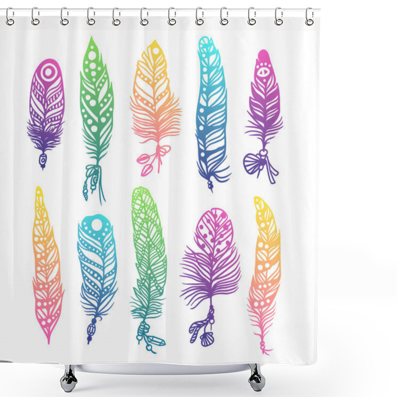 Personality  Boho Feather Hand Drawn Effect Vector Style Illustration Shower Curtains