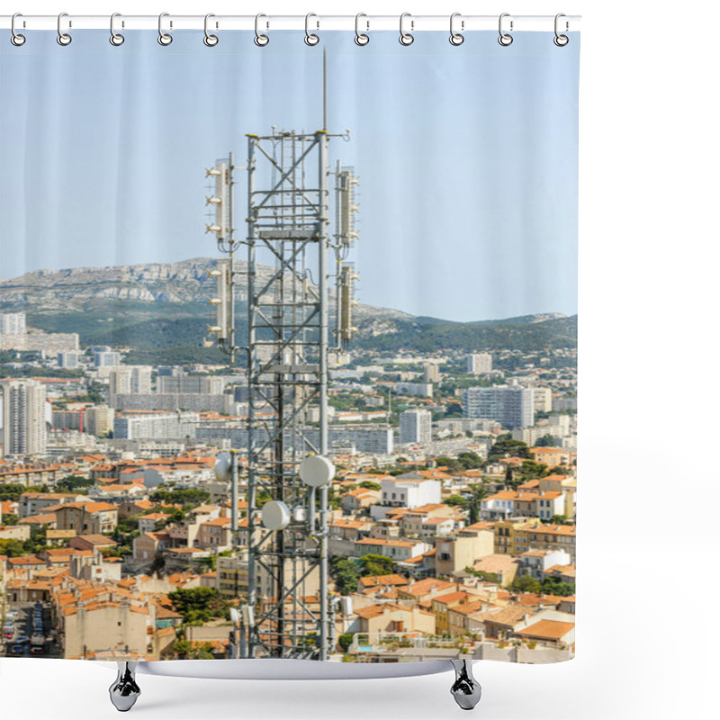 Personality  Telecommunication Tower With Multiple Antennas And Data Transmit Shower Curtains