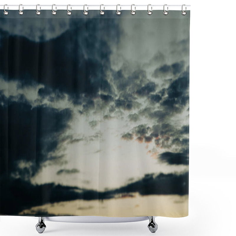 Personality  Dusky Dark Blue Yellow Sunset Sky. Evening Cloudscape In Twilight. Full Sky With Last Sunshine Light And Dark Blue Contrast Clouds Majestic Sky Cloud Shower Curtains