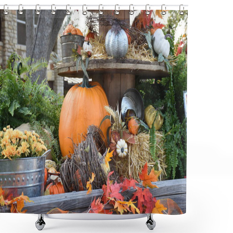 Personality  Harvest Festival, Autumn Flowers And Pumpkins, Decoration, Showcase. Fall Season. Halloween, Thanksgiving, Holidays Shower Curtains