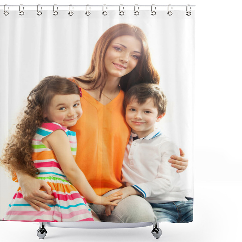 Personality  Happy Mother With Her Daughter And Son Shower Curtains