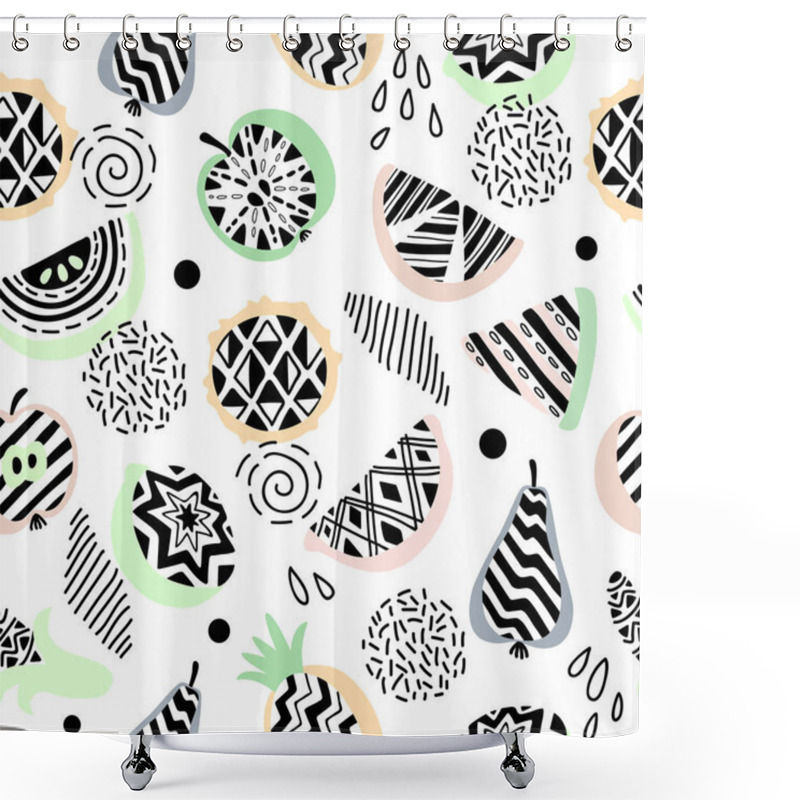 Personality  Vector Seamless Pattern Of Modern Geometric Fruits. Shower Curtains