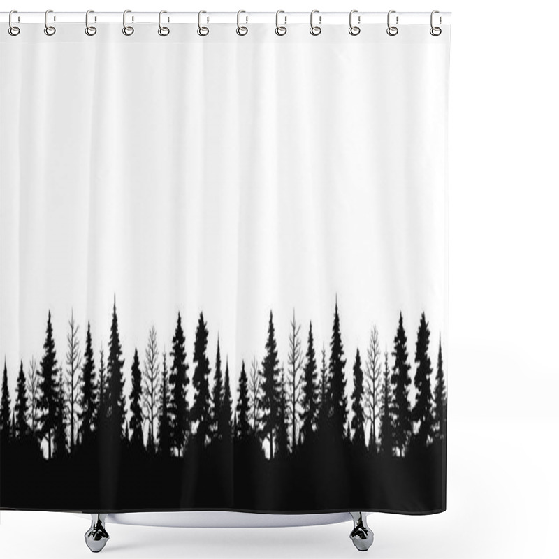 Personality  Hand Drawn Pine Forest Vector Illustration Isolated On A White Background. Landscape Nature Pine Tree Silhouette Shower Curtains