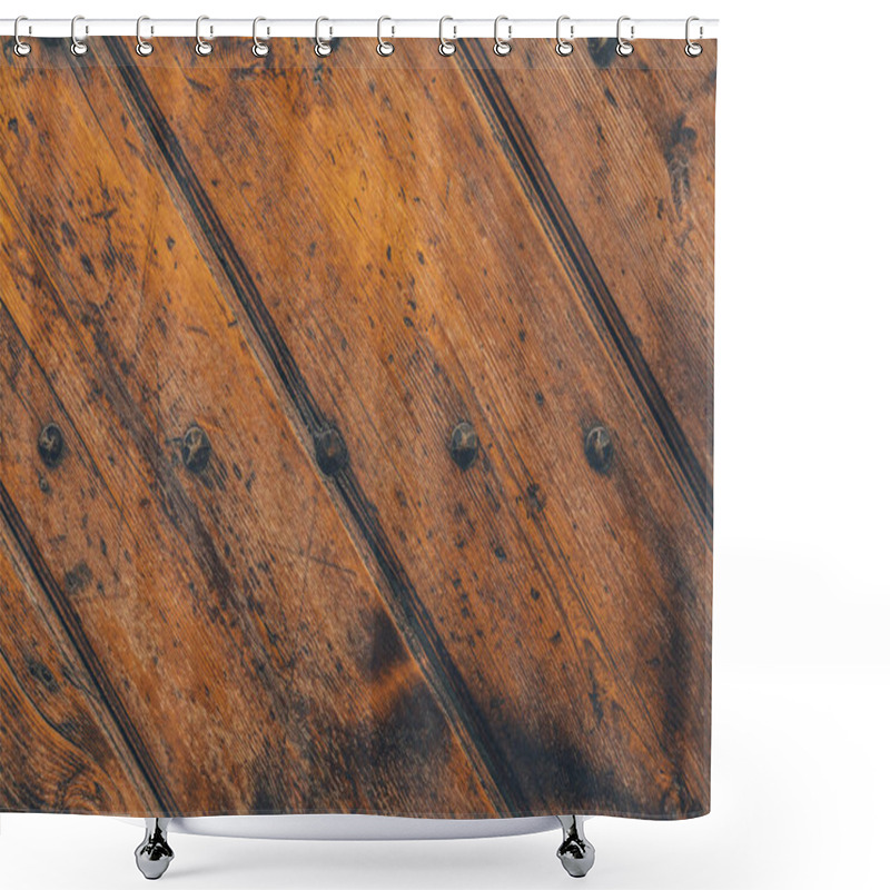 Personality  Close-up Shot Of Old Wooden Planks Fixed With Fasteners Shower Curtains