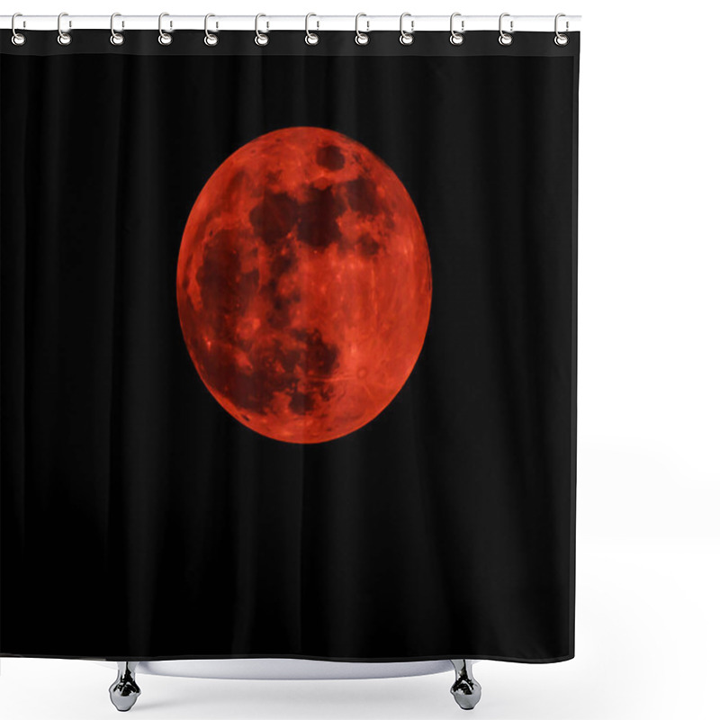 Personality  Red Moon Real / Full Blood Moon On Black Sky Dark Background - Selective Focus Shower Curtains