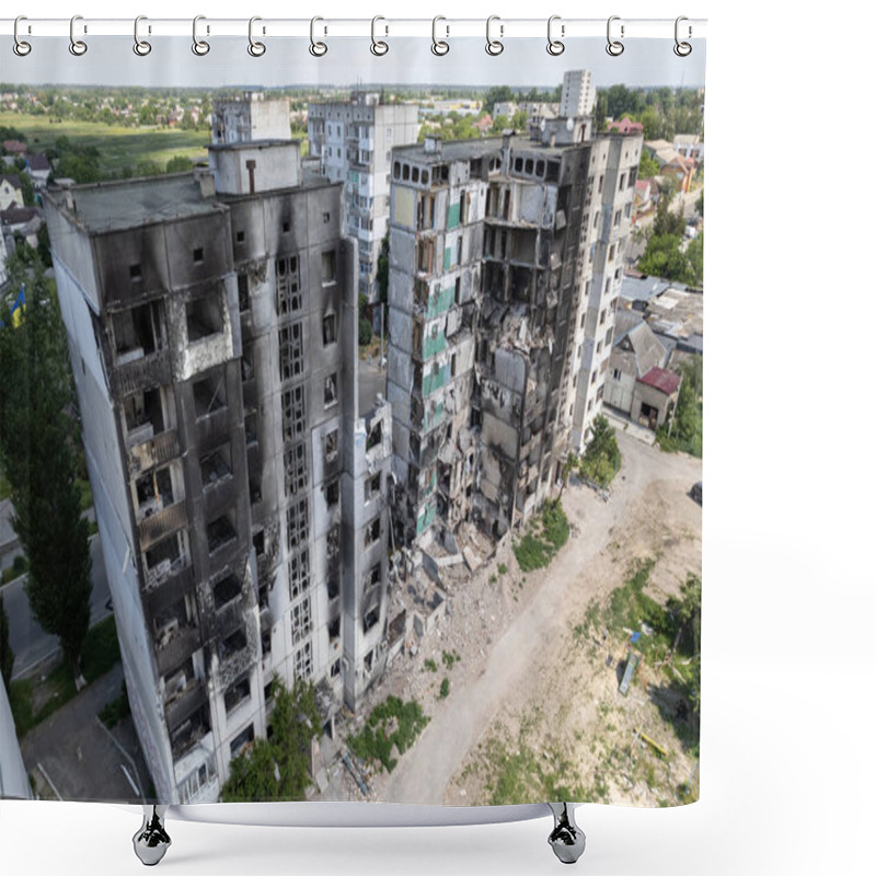 Personality  This Stock Photo Shows The Aftermath Of The War In Ukraine - A Destroyed Residential Building In Borodyanka, Bucha District Shower Curtains