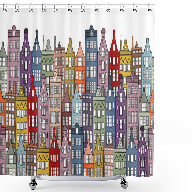 Personality  Architectural Cityscape Background. Seamless Pattern For Your Design Shower Curtains