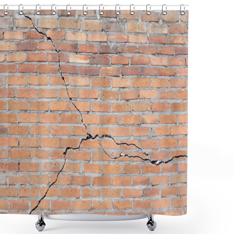 Personality  Brick Building With Cracked Foundation                                Shower Curtains