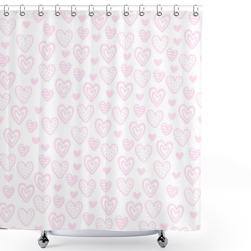 Personality  Hearts Romantic Valentine Pattern. Vector Illustration. Seamless Pattern With Hearts For Valentine's Day Design. Decorative Backdrop With Hearts, And Leaves. Holiday Texture. Shower Curtains