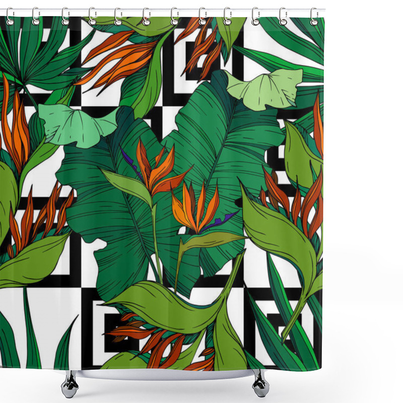 Personality  Vector Tropical Floral Botanical Flowers. Black And White Engraved Ink Art. Seamless Background Pattern. Shower Curtains