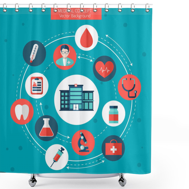 Personality  Medical Flat Vector Concept With Hospital.  Shower Curtains