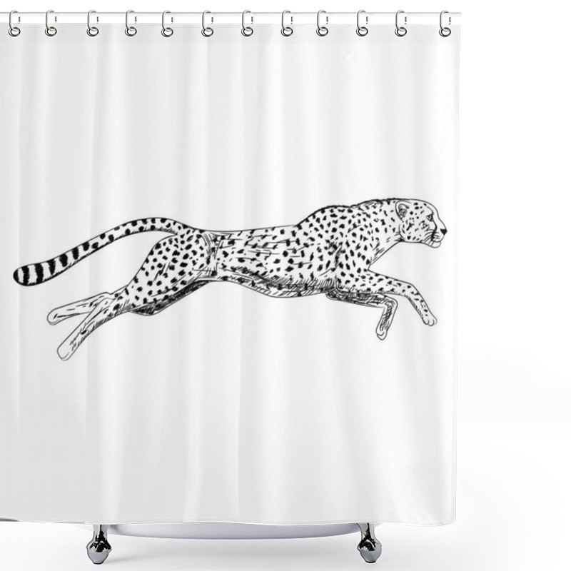 Personality  Hand Drawn Sketch Of Running Cheetah. Vector Illustration. Shower Curtains