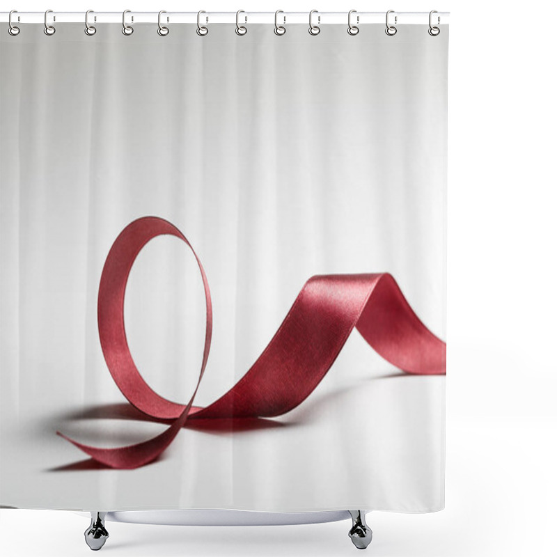 Personality  Shiny Silk Wavy Burgundy Ribbon On Grey Background Shower Curtains