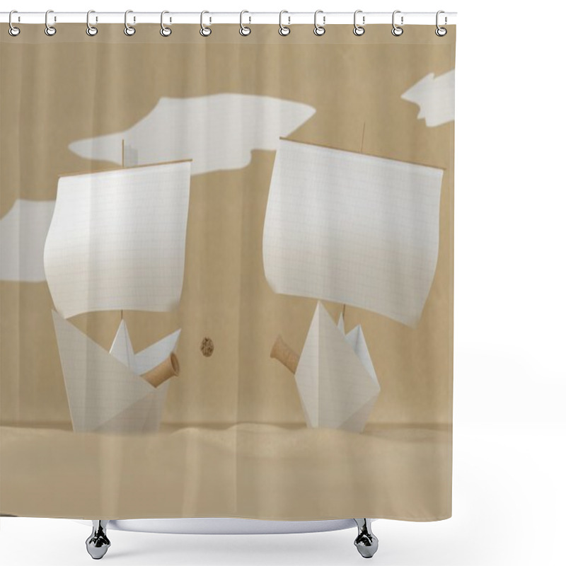 Personality  Two Recycled Paper Boats In Sea Battle Shower Curtains