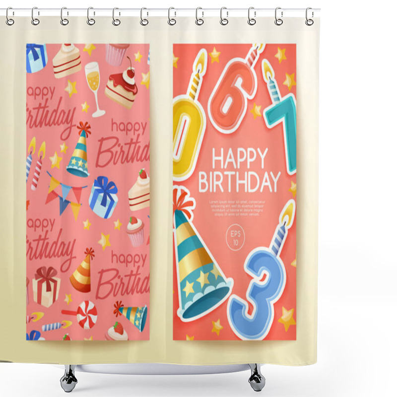 Personality  Happy Birthday Elements : Vector Illustration Shower Curtains