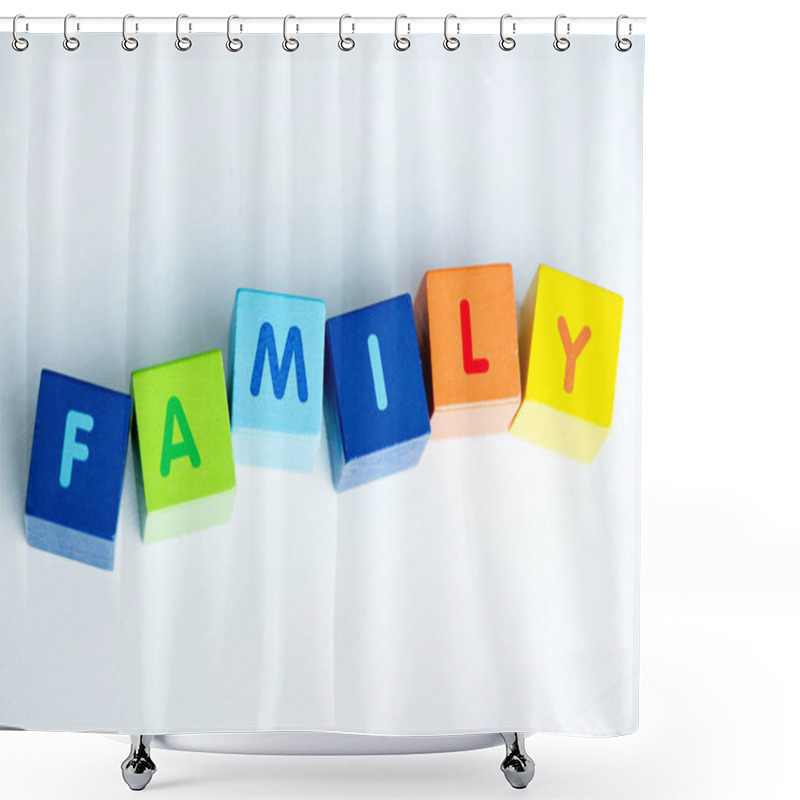 Personality  Cubes Consists The Word Family Shower Curtains