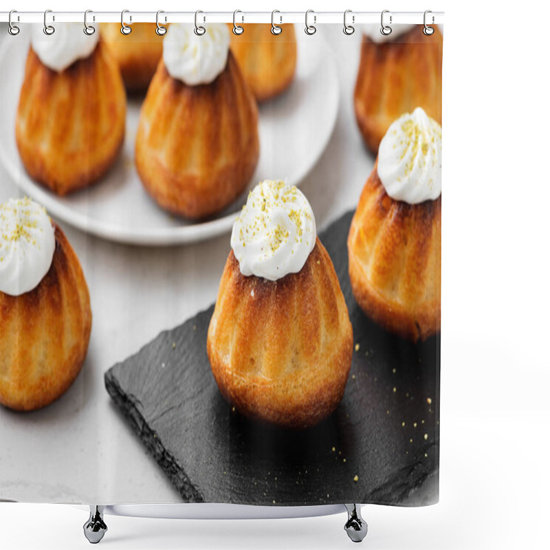 Personality  Homemade Dessert Rum Baba Decorated With Whipped Cream. Shower Curtains