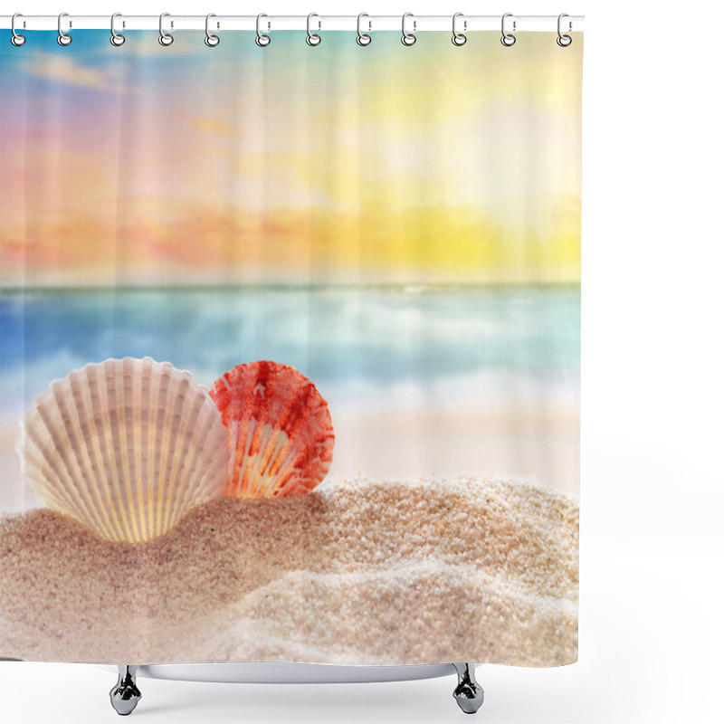 Personality   Seashell On The Sandy Beach  Shower Curtains