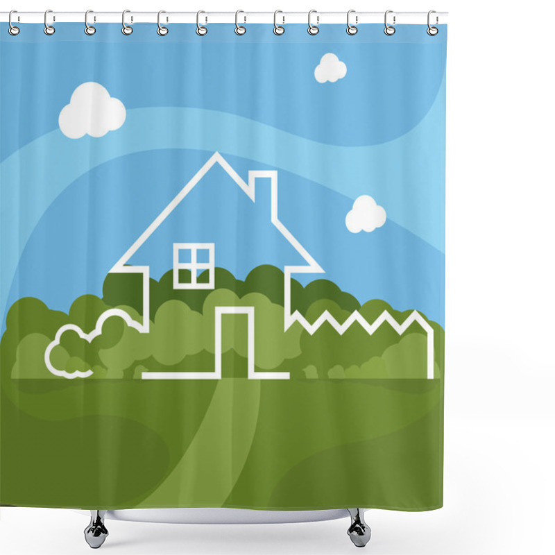 Personality  Illustration Of Cartoon House With Garden. Vector Shower Curtains