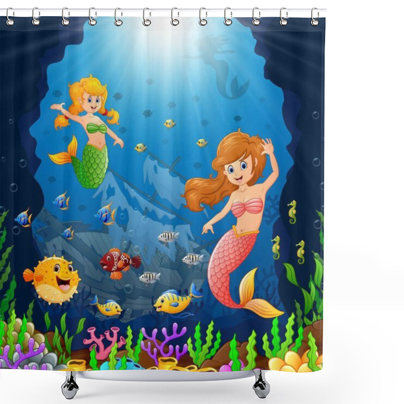 Personality  Cartoon Mermaid Under The Sea Shower Curtains