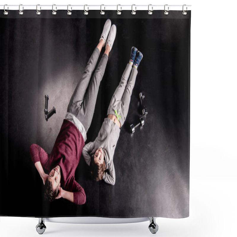 Personality  Father And Son Exercising Shower Curtains