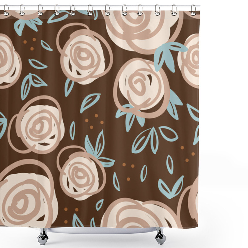 Personality  Vector Dots Ecru Roses Doodle Brown Repeat Pattern Shower Curtains