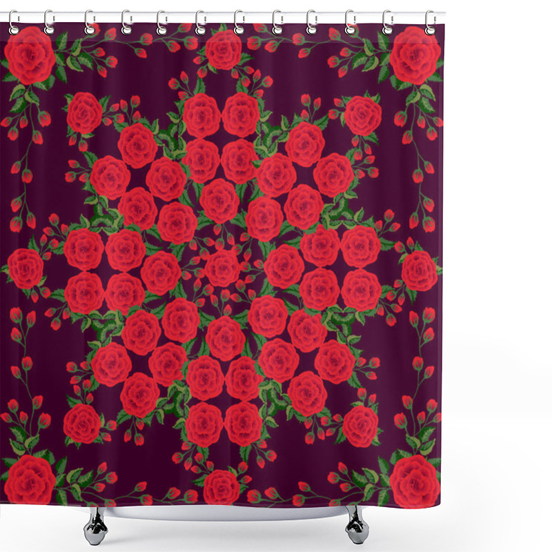 Personality  Folk Flower Of Rose Square Composition. Country Style Millefleurs. Floral Meadow Enchanting Background For Scarf Print, Textile, Covers, Surface, Scrapbooking, Decoupage. Bandana, Shawl, Pareo Design. Shower Curtains