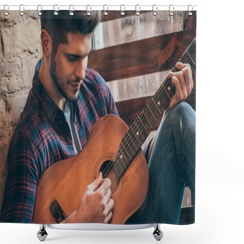 Personality  Man With Acoustic Guitar Shower Curtains