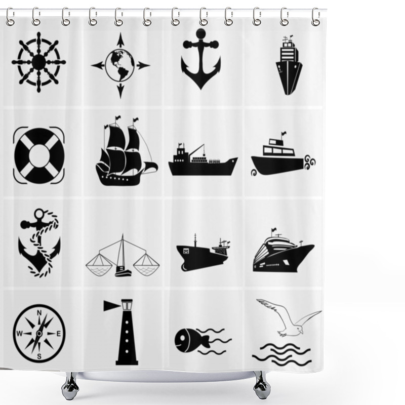 Personality  Ship And Boat Icon Set Shower Curtains