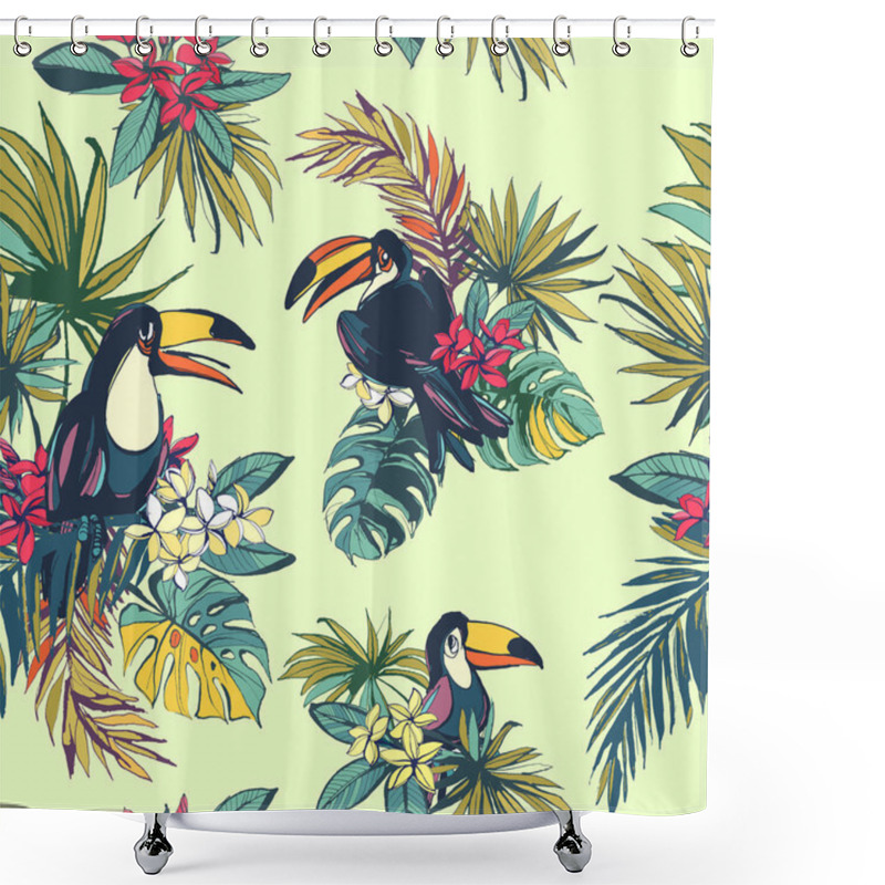 Personality  Tropical Floral Summer Seamless Pattern With Palm Beach Leaves,  Shower Curtains