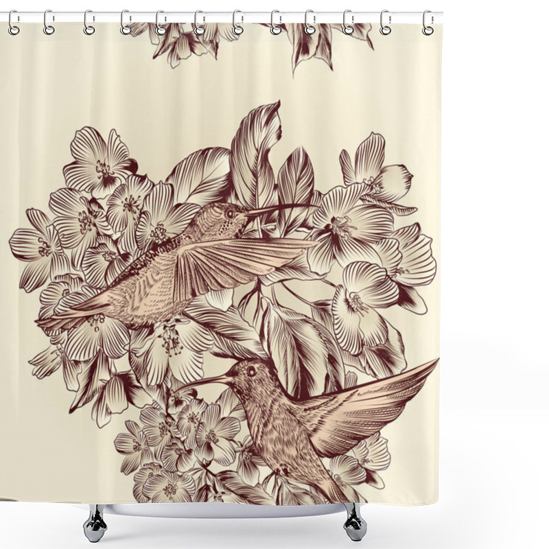 Personality  Floral Vector Seamless Pattern With Hummingbirds And Flowers Shower Curtains