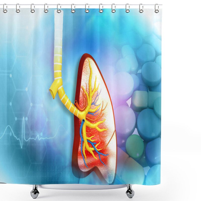 Personality  Anatomy Of Human Lungs On Medical Background. 3d Render Shower Curtains