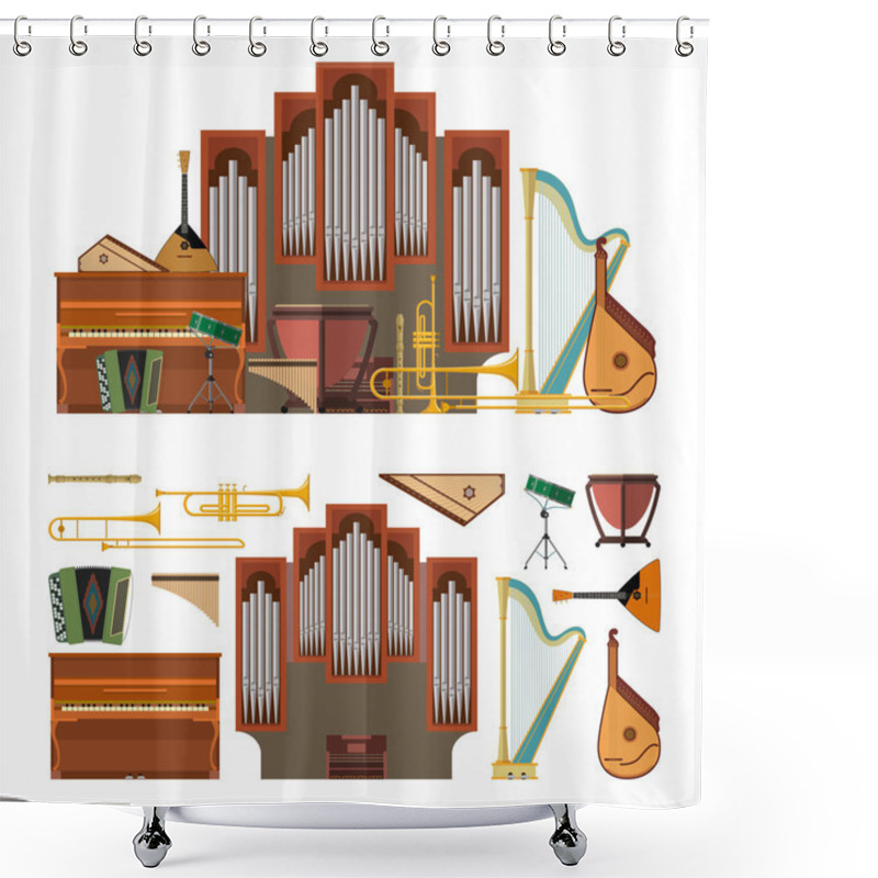 Personality  Vector Set Of Musical Instruments In Flat Style. Design Elements And Music Icons Shower Curtains