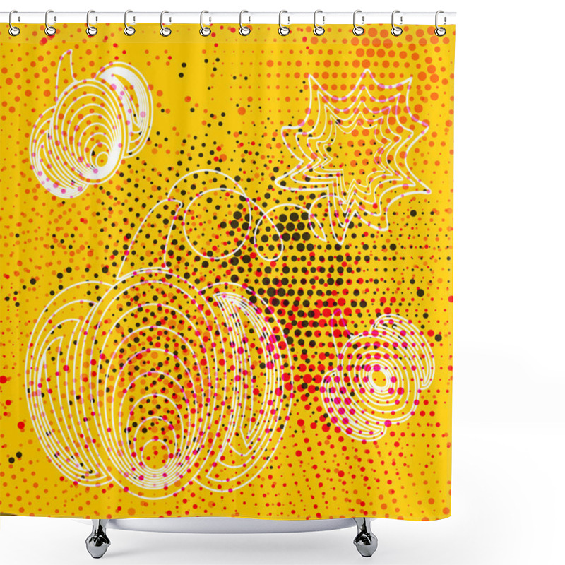 Personality  Retro Yellow Pattern With White Pumpkins And Rustic Halftones Shower Curtains