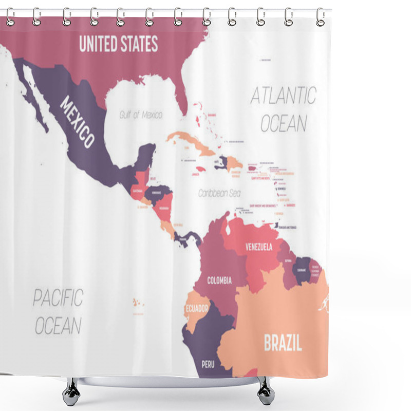 Personality  Central America Map. High Detailed Political Map Central American And Caribbean Region With Country, Ocean And Sea Names Labeling Shower Curtains