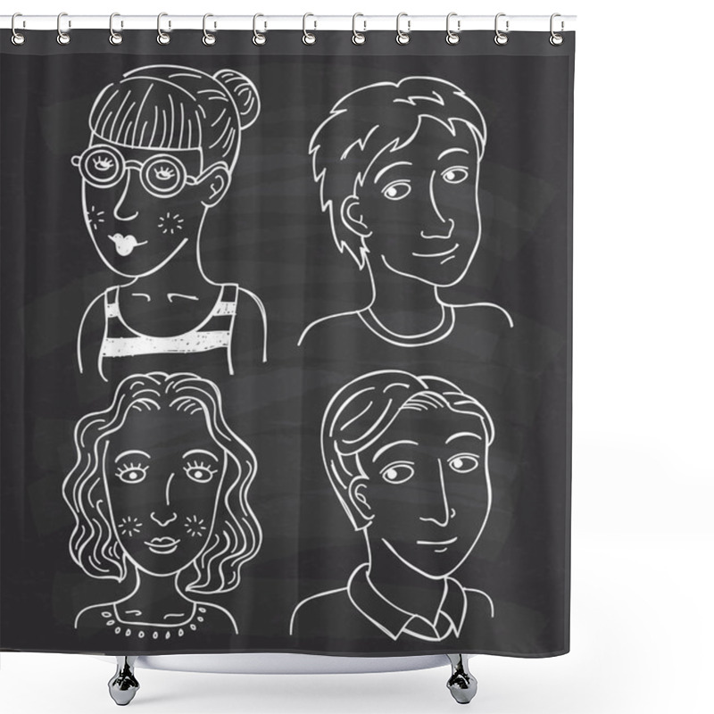 Personality  Set Of Men And Women Faces Shower Curtains