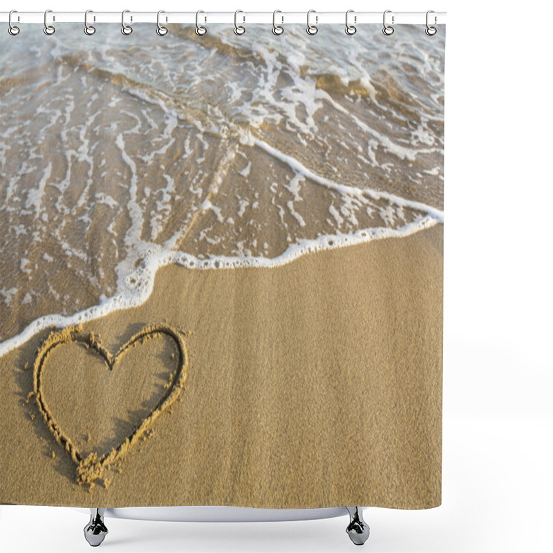 Personality  Heart Drawn On Sand Shower Curtains